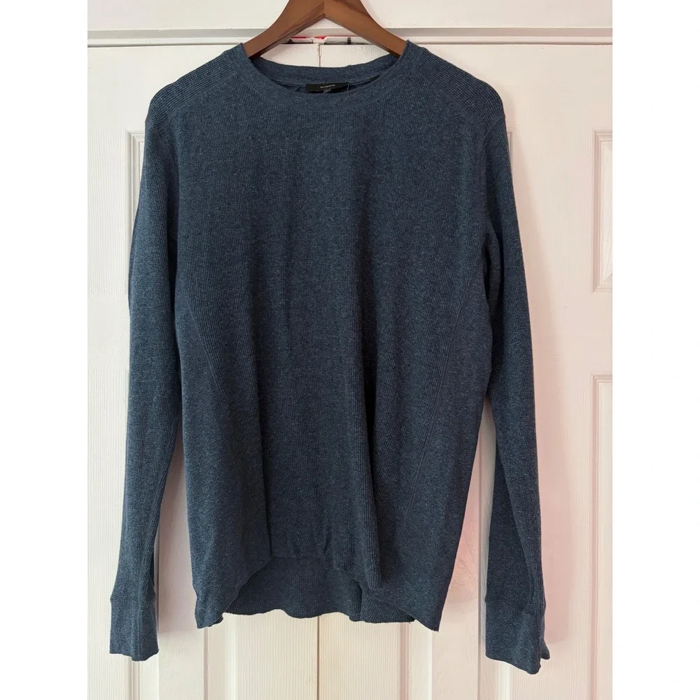 Vince Blue Waffle Knit Thermal Long Sleeve Crewneck Sweater Large L